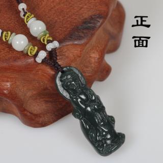 苗丽珠宝 天然和田玉青玉挂件 青玉站像观音项链 吊坠 附国检证书 ml1