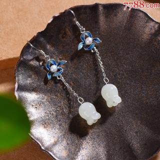 s925银镶嵌和田玉石榴花珐琅耳坠